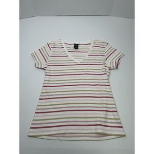 GAP Women's Medium V neck shirt Cotton Knit Short Sleeve Striped Multicolored